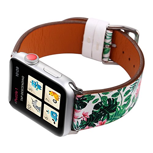 Flower Design Strap for iWatch,38mm 42mm Floral Pattern Printed Leather Wrist Band Apple Watch Link Bracelet for Apple Watch Smartwatch Fitness Tracker Series 2 Series 1 Version (Fresh Style 38mm)