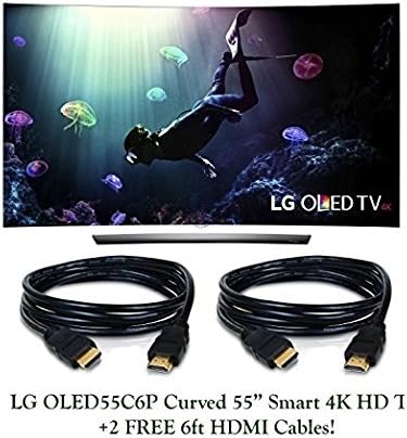 LG OLED55C6P Flat 55" Inch Curved Smart HDTV 2160p 4K TV and 2 HDMI Cables Complete 3 Piece Bundle
