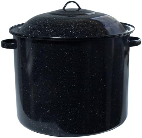 Cinsa Black Enameled Steel Stock Pot with Lid, 34 Quart - Factory Second