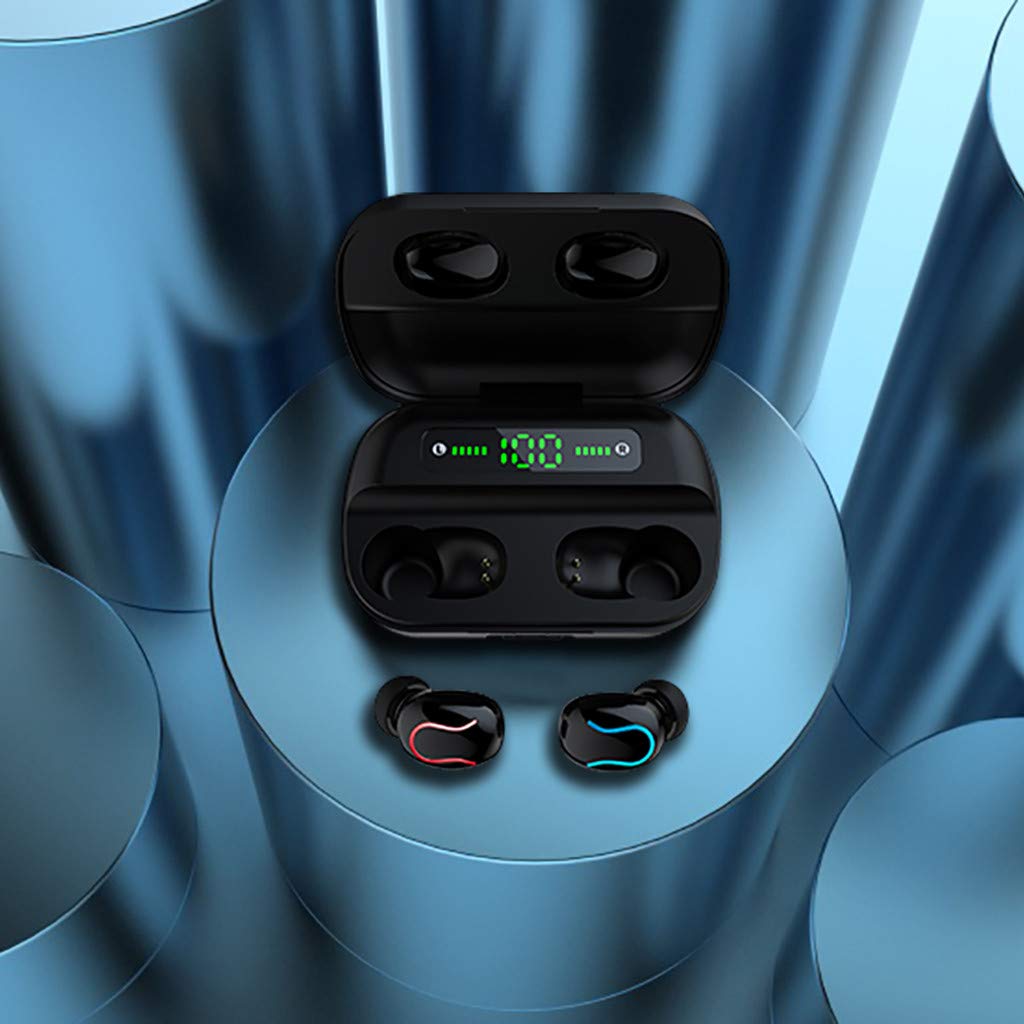 MiMiey Q82-Q35 Binaurales Bluetooth Headset 5.0 kabelloses Headset mit Batteriefach für Digitalanzeige (Schwarz)