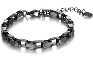 Pitmmord Punk Rock Rectangle Adjustable Link Bracelet Stainless Steel Box Chain Bracelet