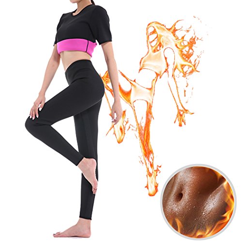 GoldFin Sweat Leggings Weight Loss Neoprene Pants Women High Waist Tummy Control Shapewear Physical Exercise Workout Burn Fat Sauna BS007 (2XL, Black+Fuchsia)