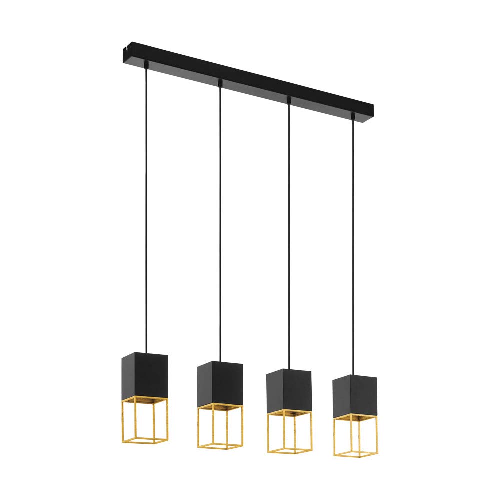 EGLO Montebaldo Pendant Light, 4 Bulbs, Vintage, Industrial, Modern, Steel Pendant Light in Black, Gold, Dining Table Lamp, Living Room Lamp Hanging with GU10 Socket