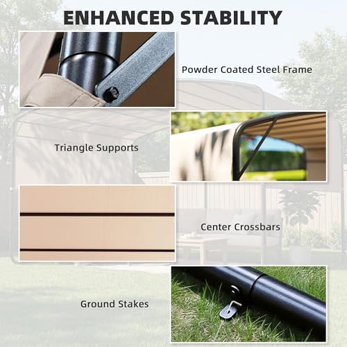 Outsunny 10' x 13' Retractable Pergola Canopy, Outdoor Metal Pergola Gazebo Sun Shade Shelter with Steel Frame, UPF30+ Sun Protection for Garden, Patio, Backyard, Deck, Khaki
