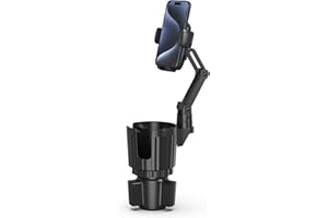 BOKILINO Phone Holders for Your Car, 2 in 1 Universal Cup Holder Expander Adjustable Base with Phone Mount, Long Arm with 360°Rotation Cup Holder Phones Mount for Car Compatible with All Smartphones