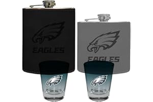 The Memory Company | Licensed NFL 2 Leather Flasks with Funnels and Ombre Shot Glasses (2) Set
