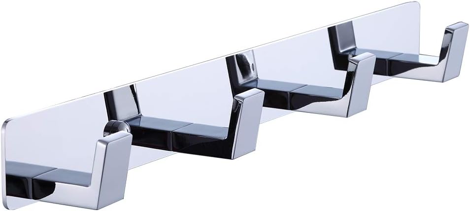 BOOKARROW 4 Chrome Towel Hooks Wall Mount Screw Fixed Door Coat Hanger Rack