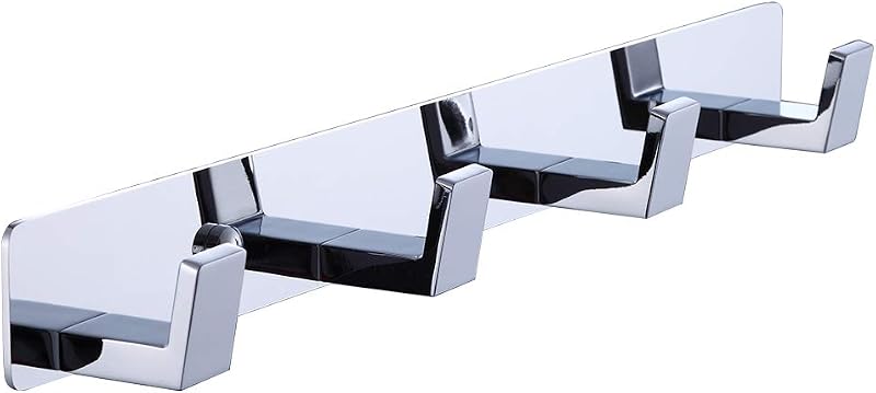BOOKARROW 4 Chrome Towel Hooks Wall Mount Screw Fixed Door Coat Hanger Rack