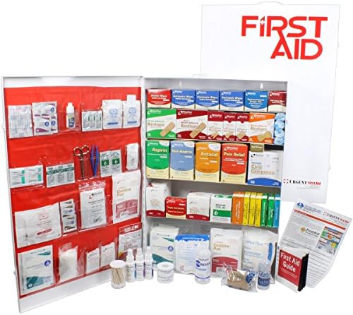 OSHA & ANSI 5 Shelf Industrial First Aid Cabinet with Pocket Liner, 200 Person, 1890 Pieces, 2015 Class A+, Types I & II, Made in USA by Urgent First Aid™ with extra content & NEW ANSI First Aid Guide