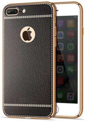 Luxury PU Leather Litchi Grain Bling Plating Frame Phone Cases For iphone 7 Plus Ultra Thin Soft TPU Back Capa (Black)