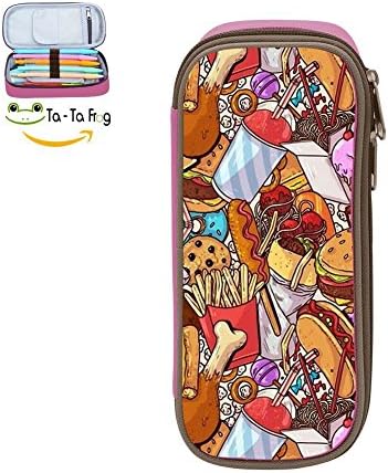 Large Capacity Canvas Stationery Pouch Box Portable For Girl,Print Hamburger Pink