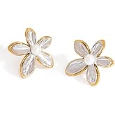 Flower Earrings for Women, Gold/Silver Big Statement Earrings,Gold Chunky Studs, Stainless Steel Hypoallergenic Floral Earring for Women, Trendy Flower Jewelry, Christmas Birthday Gifts for Her