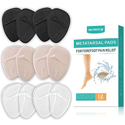 (12PCS) Ball of Foot Cushions, Metatarsal Pads/Cushion, Soft Gel Insole Pads High Heel Inserts Reusable Forefoot Cushions Best for Mortons Neuroma and Metatarsal Foot Pain Relief for Men and Women (Best High Heels For Flat Feet)