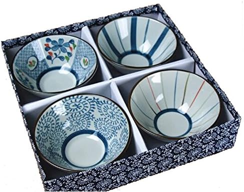 XDOBO 4pc Set Quality Japanese Handmade Ceramic Rice Bowl Japanese,5 Inch with four different pattern Symbol of Surplus Prosperity Gift Pack Made In Japan New Year Gift,Traiditional Japanese Rice Bowl