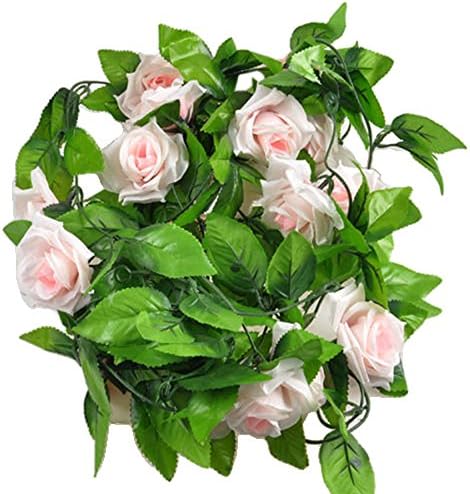ESTD Artificial Fake Silk Rose Flower Vine Hanging Ivy Garland Home Decor ( Light Pink )