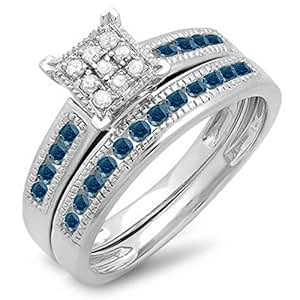 blue diamond bridal ring sets