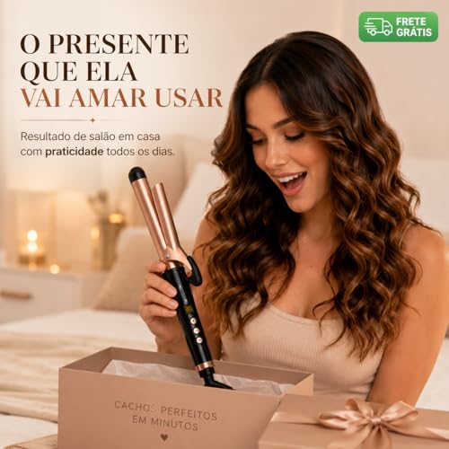 Modelador de Cachos Profissional 25mm Bivolt com Revestimento Cerâmico, Controle de Temperatura LED e Cabo 360° – Cachos Naturais e Duradouros