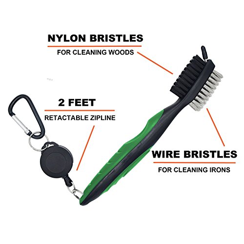 Hsxfl Golf Club Brush with Groove Cleaning Spike,2 Ft Retractable Cord and Clip.Lightweight and Stylish, Ergonomic Design, Golf Accessories Easily Attaches to Golf Bag (Green)