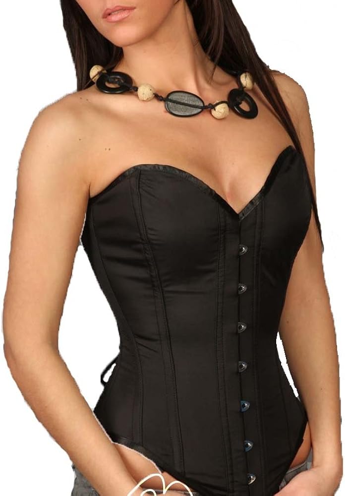 Black Satin Corset Dress Steel Boned 