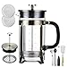Homost French Press Coffee Tea Maker 34 oz 8 cups 304 Stainless Steel Double Sides Precise Scale,Thick Durable Heat Resistant Glass,With Milk Frother & 2 Screens, Copper