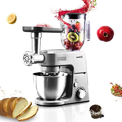 Geek Chef Mini 4-in-1 Stand Mixer: Multi-function, 2.6 Quart Stainless Steel Bowl, 7 Speeds with pulse, Die-cast Tilt Head. Includes Pouring Shield, Beater, Whisk and Dough Hook (Silver). - Thumbnail 7