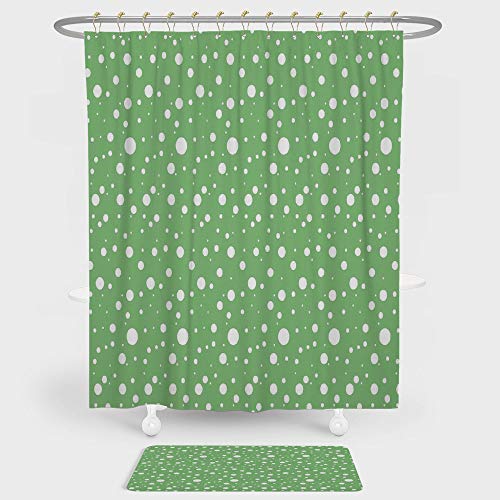 iPrint Green Shower Curtain Floor Mat Combination Set Painters Wall Inspired Big Rounds Spots on a Vivid Backdrop Modern Image decoration daily use Fern Green White