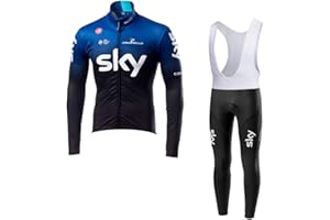 NHNIN Men's Cycling Jersey Set Polyester Long Sleeve Mountain Bike Shirt 4D Tights Padded Pants