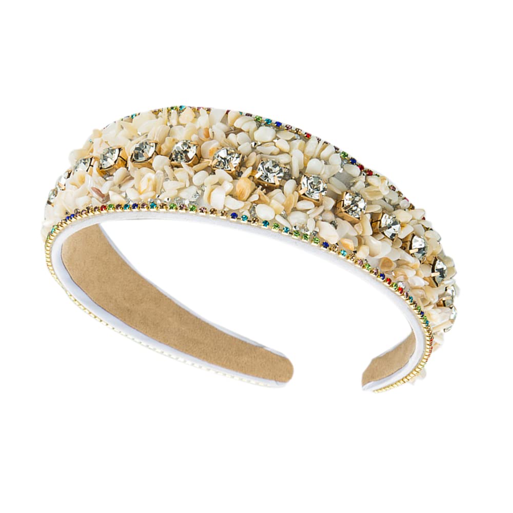 1PCS Wide Alice Bands Rhinestone Headbands Glitter Padded Hair Accessories Crystal Embellished Pearls Hairband Elastic No Slip Cashew Headwear for Adult Women (Crystal4)