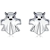 Goth Earrings for Women 925 Sterling Silver Ghost/Bat/Skull/Spider Earrings Halloween Gothic Jewelry Gifts