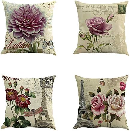 Ussuperstar Set of 4 Throw Pillow Covers Boho Hippy Elephant Tree of Life Cushion Cover Throw Floral Printed Pillow Case 18 X 18 Inch Pillowcase Multicolor (BV7)