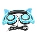 Cat Ear Headphones with Glowing Lights for Kids, IPRO Wired Gaming Folding LED Anime Over Head Earphone with Flashing Ears for Computer, Tablet, Phones, MP3, MP4, etc - Blue