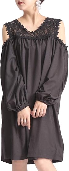 Amazon Co Jp ゴールドジャパン 大きいサイズ レディース チュニック ワンピース オープンショルダー レース フレア ロング 長袖 セクシー 服 ファッション小物
