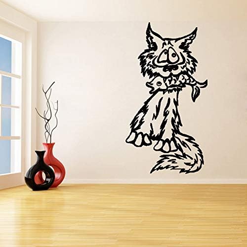 yaoxingfu Cat With Fish Removable Wall Stickers For Nursery Decor Home Art Bedroom Waterproof Vinyl Decals Interior Window white 84X45cm