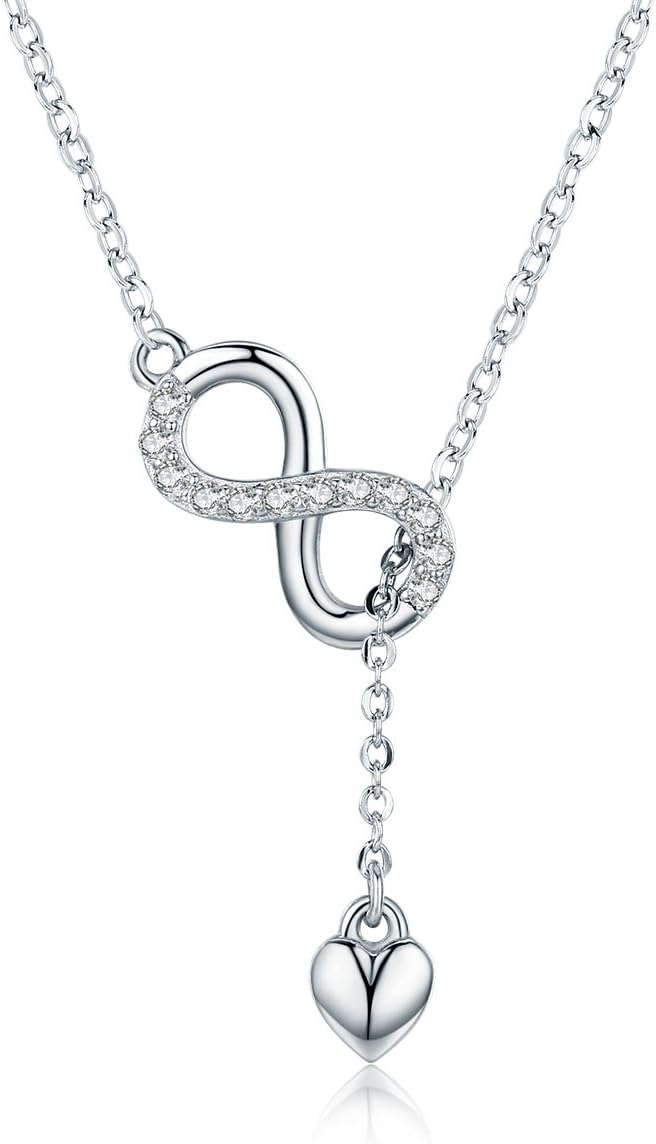Infinity Love Heart Pendant Necklace, 925 Sterling Silver Necklace for Girls Connected High Polish Chain to Women Girls Gifts Jewelry on Birthday Gift