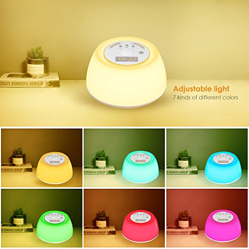 INLIFE Sunrise Alarm Clock with Sunrise Simulation and 4 Natural Alarm Sounds, White Noise Machine with 4 Sleep Sounds, USB Rechargeable 7 Multicolor Dimmable Portable Night Light - Thumbnail 3