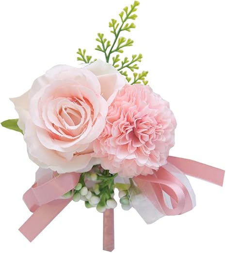 Amazon 俊敏なブートニア1ピース手作りブライダル新郎ウェディングブートニアピン人工ローズ蝶結びラペルブローチパーティースーツ装飾ピンク 造花 オンライン通販
