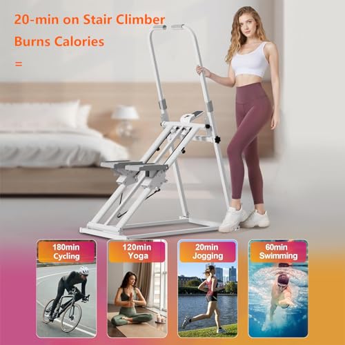 Foldable Stepper for Home Exercise, Vertical Stepper Climber Machine, Adjustable Stair Climber with LCD Monitor & Resistance Bands, Smooth & Quiet Hydraulic System, Full-Body Cardio Workout Equipment