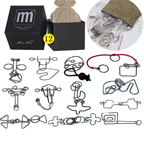 High Difficulty - 12 Pieces Metal Wire Brain Teaser - Assembly & Disentanglement Puzzles Toys - Magic Trick Toys Puzzles Set - Ideal Gifts Kids Adults (Set B)