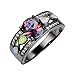 JunXin Women Black Gold Opal Ring Wide Band For Date Multicolor Size5/6/7/8/9/10