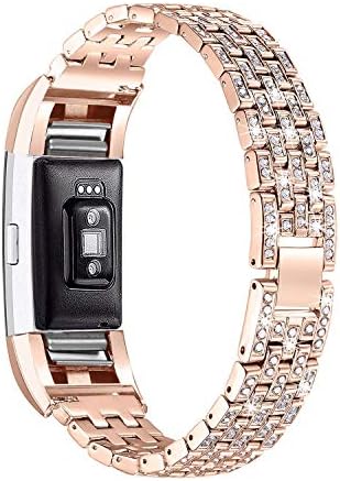 HARRYSTORE Bling Straps Compatible Fitbit Charge 2, Replacement Metal Bands Wristbands Bracelet Adjustable with Rhinestone Bracelet
