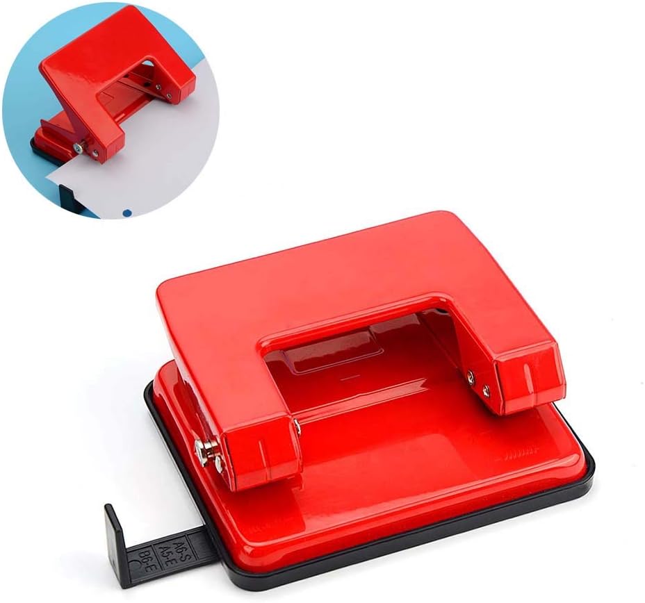 Hand-held Heavy Duty Two Hole Punch Reduced Effort Double Hole Punching Squeeze 20 Sheet Handle Puncher for Schools, Homes and Offices (Red)