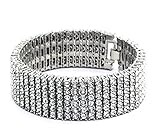 Mens Silver Tone Clear Cz Iced Out 6 Row Hip Hop Bracelet 8.5