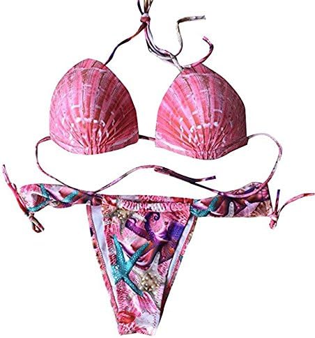 Bepo Women's Gradient Color Seashell Bikini Set Padded Push Up Mermaid Swimsuit (XL, Red)