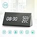 Digital Alarm Clock, LED Wooden Alarm Clock, 3 Levels Adjustable Brightness Dimmer and Triple Alarms, Big Digit Display Date, Temperature and Humidity for Home Bedrooms