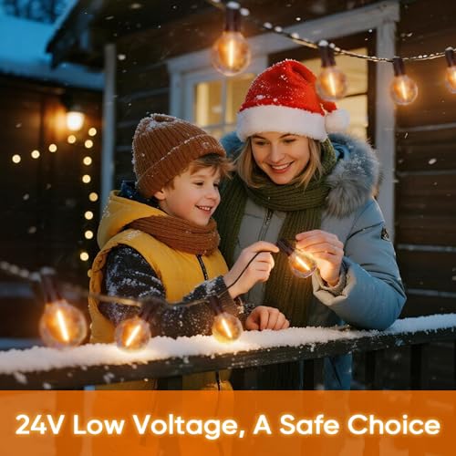 Hoteril Outdoor Garden Light Chain - 30 m, G40 Outdoor Light Chain - 42 + 2 Bulbs, Colour Temperature 2200 K, Plug Powered, Ideal for Garden Arbor, Gazebo, Balcony, Camping