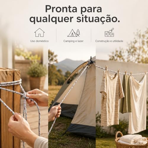 Kit 2 Cordas Varal Multiuso 20m Cada Nylon Alta Resistencia Para Camping Amarracao Escalada Corda Textil