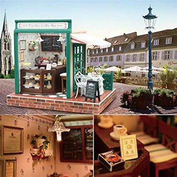 Kewholesale Cuteroom DIY Dollhouse Handcraft Miniature Project Kit The Star Coffee Bar Music Wooden Doll House