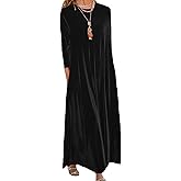 Kemanl Velvet Dress for Women Spring Maxi Dress 2026 Plus Size Short Sleeve Velvet Casual Loose Elegant Crew Neck with Pocket