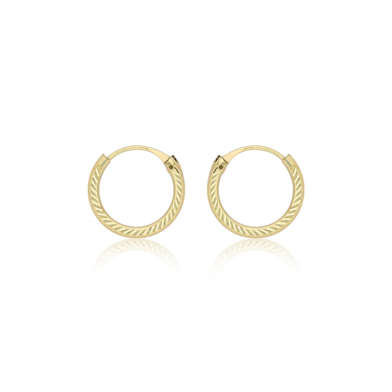 CARISSIMA Children's 9 ct Yellow Gold 11 mm Diamond Cut 1.4 mm Sleeper Hoop Earrings