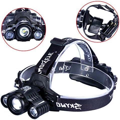 LED Headlamp Flashlight Kit, 4 Lighting Modes, Zoomable Rotary Knob, 18650 Rechargeable Waterproof Headlight Ultra Bright Cree LED Emergency Safety Light for Camping Running Hiking Fishing